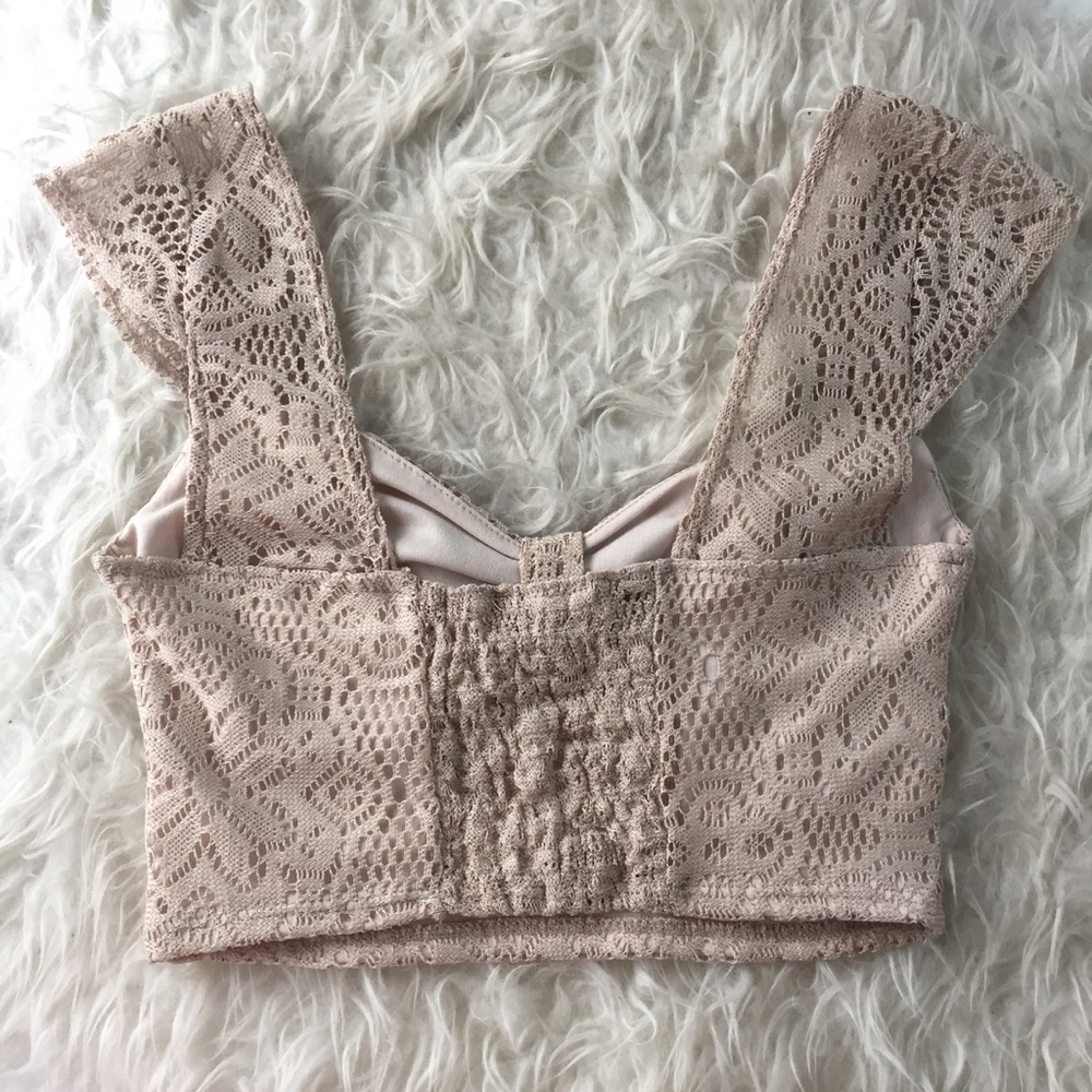 Tan/ nude lace sweetheart neckline crop top - Picture 4 of 4